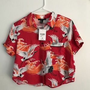 Tropical Print Semi-Cropped Button Down